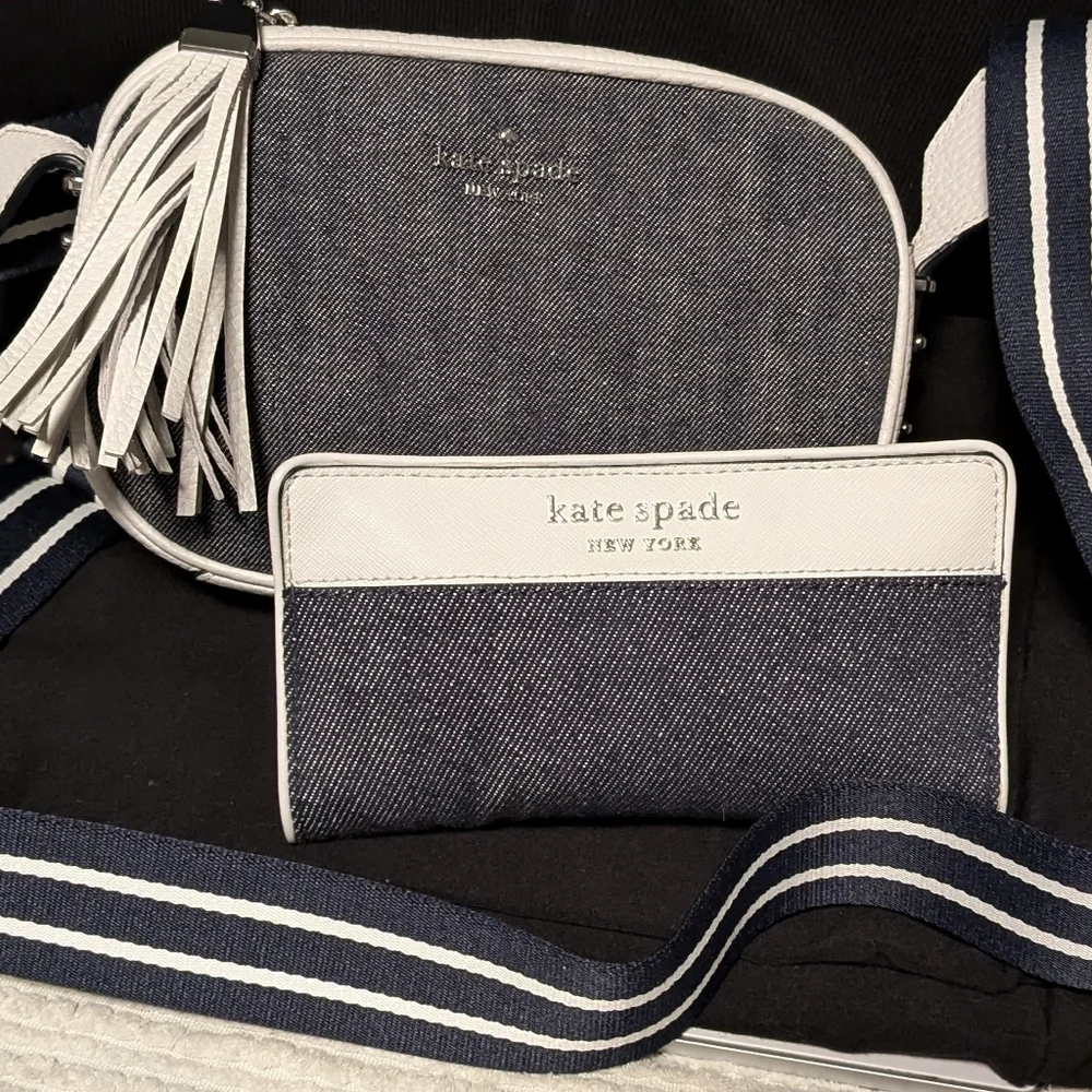 Kate Spade Set NEW Cameron Denim Colorblock Crossbody camera & Large Slim Wallet